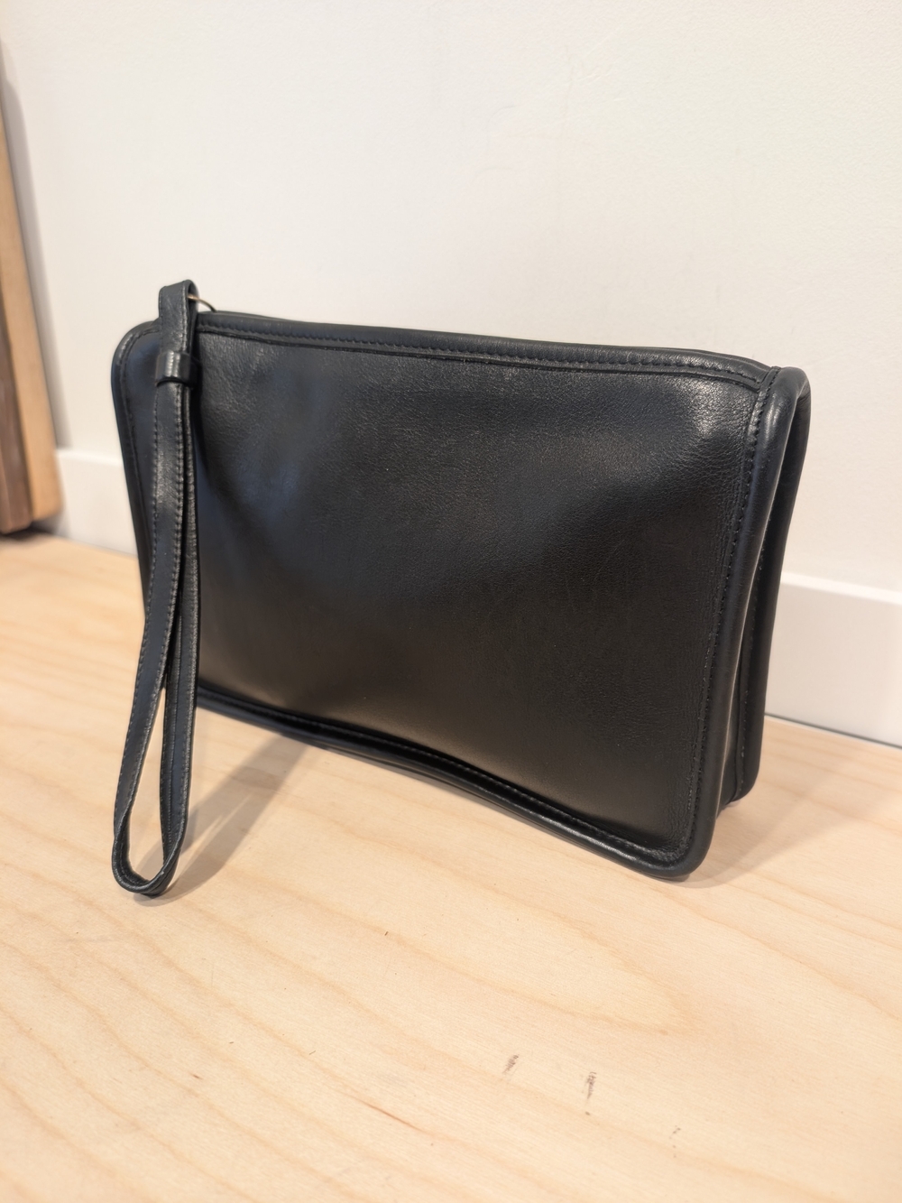 Rare Vintage Coach Zip Top Clutch in Black Glovetanned Leather
